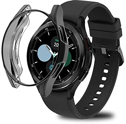 PaceBid Coque Compatible avec Samsung Galaxy Watch 4 Classic 46mm, Tout Autour de Protection Housse en TPU Transparent de Protection Transparent Haute Définition pour Galaxy Watch 4 Classic 46mm-Noir