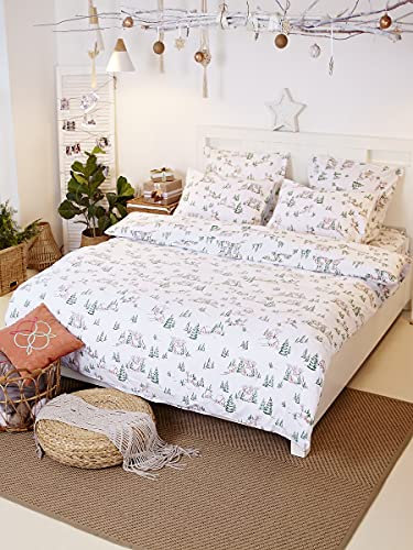 Linge de lit Conente de Noël en flanelle 100 % coton, ensemble complet pour lit (135 x 200 cm)