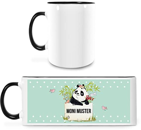 Manutextur Tasse mit Namen - personalisiert - Motiv Panda - viele Farben & Motive - weiß/schwarz - persönliches Geschenk mit Wunsch-Motiv und Wunsch-Name