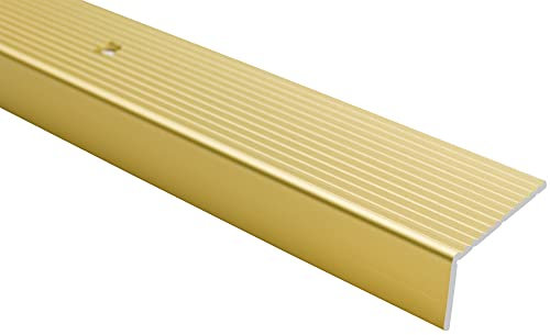Effector Treppenkantenprofil zum Schrauben, 90 cm, 40x20 mm, Gold, Aluminium Bodenübergangsprofil, Übergangsleiste, Treppenschutzprofil, Treppenkantenschutz Aluwinkel Gelocht