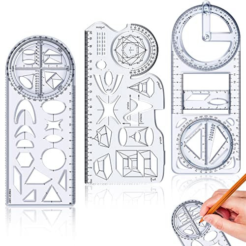 3 Stücke Multifunktionales Geometrisches Lineal,Multifunctional Geometric Ruler,Geometric Ruler fur Schule,Geometric Drawing Template Measuring Tool,Multifunktionales Zeichenlineal Set