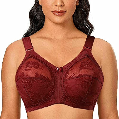 Ayigedu Ladies Plus Size Bra Minimiser Lace Full Coverage Firm Hold Non Padded Non Wired
