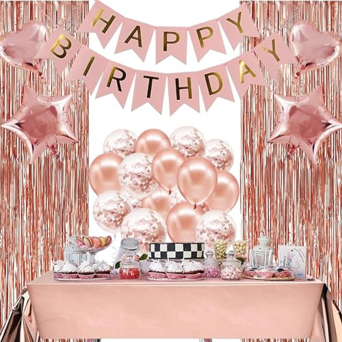 Geburtstagsdeko Frauen Mädchen Happy Birthday Girlande Party Deko Geburtstag Rosagold Partydeko Konfetti Luftballons Geburtstag Deko Tischdeko Vorhang Tischdecke