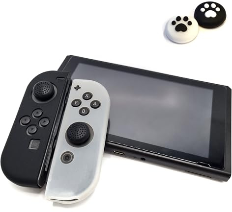 Generic | Siliconen Controller Hoesjes + Thumbgrips | 3.65 | Transparant/Zwart + Pootjes Zwart/Wit | Beschermhoes Skin | Compatibel met Nintendo Switch & LITE | Softcover Case | Grip
