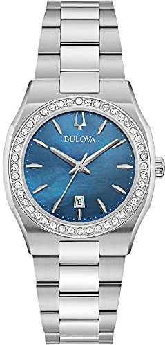 Bulova Damen Quarz Armbanduhr aus Edelstahl mit Edelstahl Band und Diamanten - Surveyor - 96R246