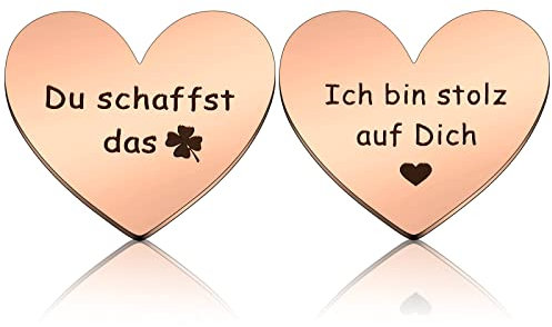 Photect Lustig Edelstahl Herz Handschmeichler Ich Bin Stolz auf Dich Herz Anhänger mit Tasche Herzform Glücksbringer Deko Viel Glück Geschenk für Paare Freund Familie Abschied Marathon (Roségold)