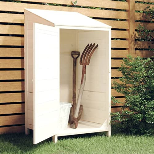 YEZIYIYFOB Geräteschuppen Weiß 55x52x112 cm Massivholz Tanne Gartenschrank Gartenhaus Holz Gartenschrank Wetterfest GeräTeschuppen Holz Outdoor Schrank Gartenschrank FüR Den AußEnbereich Viel Stauraum