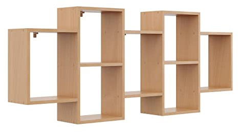 KUBUTKU Dekorativ Wandregal mit 7 Böden 160x65x18 Design Skandinavischer Modern für Wohnzimmer Küche Büro Schlafzimmer Badezimmer Hängeregal zur Präsentation Bücherregal (Buche)