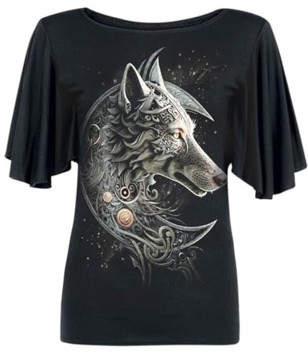 Spiral - Celtic Wolf - Boat Neck Bat Sleeve Top Black - 4XL