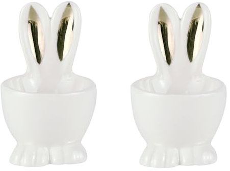Easter Bunny Ears Shape Egg Holders- Set of 2 Ceramic Rabbit Egg Cups Gold Bunny Ear Design Egg Holders for Easter Decorations Spring Party Dinner Table Settings Decor