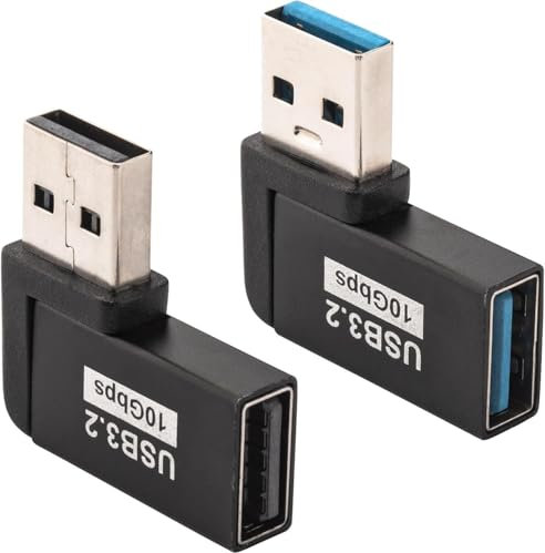 Leehitech 2 Pack Right Angle USB A Adapter, (Left+Right) 10Gbps USB 3.2 Gen2 A Male to A Female Adapter, Support 5V/3A Safe Charging High Speed Data Transfer for Phones, Laptop, Power Bank, Hard Drive