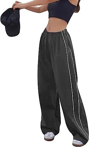 Odizli Cargohose Damen Baggy High Waist Vintage Y2K Cargo Fallschirm Hose Parachute Track Pants Hip Hop Fallschirmhose Jogginghose Trackpants Teenager Mädchen Streetwear mit Taschen Dunkelgrau M