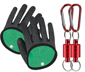 WANGCL 1 Paar Angelhandschuhe Raubtier Bissfest Wasserdicht Angelhandschuh mit Anti-Schnitt und Magnetverschluss für sichere Handhabung Hecht Wels
