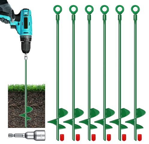DOKOLES 18 Ground Anchor Kit 6pcs, 3 Extended Helix Diameter Earth Anchor, Heavy Duty Spiral Earth Anchors Shed Anchor Hook for Camping Tent, Car Ports, Sheds, Swing Sets, Canopies, Securing Animals