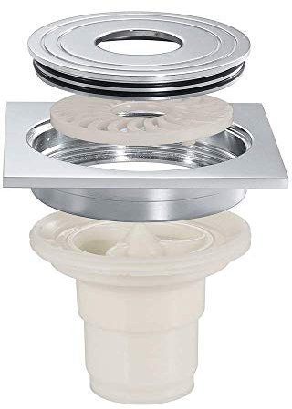 Desagüe de Ducha for Lavadora, Desagüe de Piso Cuadrado Desagüe de Piso de Ducha Cromado de latón con Cubierta extraíble Rejilla Desagüe de residuos de Ducha de baño, 4 Pulgadas