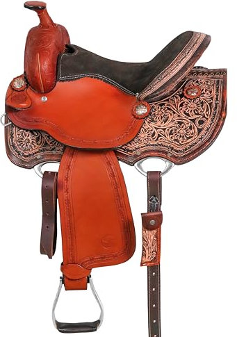 HORSE SADDLERY IMPEX Klassischer hochwertiger handgefertigter amerikanischer Leder-Sattel für Westernrennstrecken, Komfort-Reitwagen, Größe 40,6 cm, Sitz erhältlich (40,6 cm Sitz, Electric Tan)