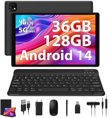 PIXPEAK Tablet 10 pollici 4G lte e 5G WiFi, Android 14.0 Octa-Core 2.0GHz, 36GB RAM, 128GB ROM (1TB Espandibile), INCELL 1920 * 1200, 13MP+8MP, Tablet in offerta con Tastiera etc, GPS/Bluetooth, Nero