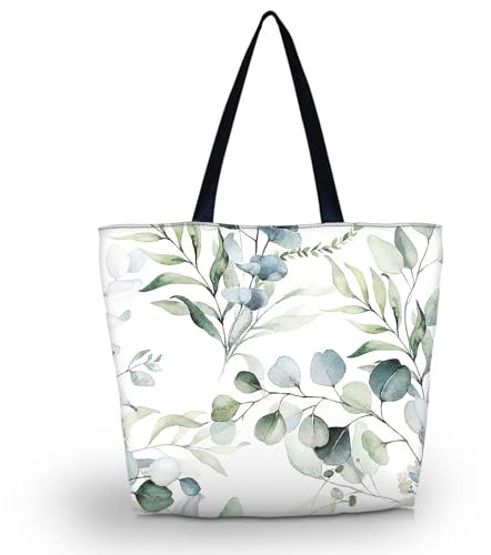 AOKSUNOVA Einkaufstasche Faltbar mit Reißverschluss Stofftasche Shopping Bag Damen Tragetasche Eukalyptus