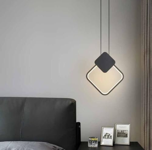 SXYSXYSXY LED Quadratisch Minimalismus Hängelampe Moderne Nachttisch Hängeleuchten 12W Neutrales Licht 4500K Schlafzimmer Pendelleuchte Für Küche Wohnzimmer