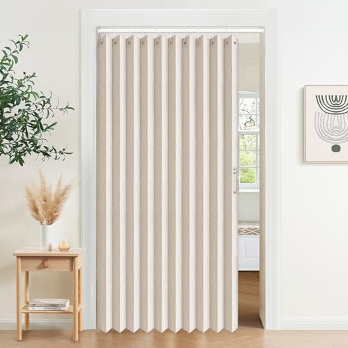Vatge Rideaux de porte de style accordéon – Rideaux de buanderie pour porte, rideaux pliants en accordéon pour placards sans porte, 1 rideau avec embrasse, 132,1 x 198,1 cm (l x L), beige