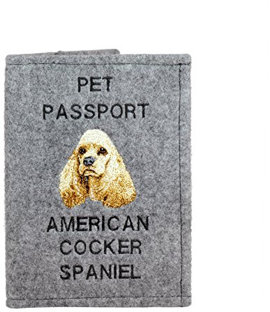 Art-Dog Hundepasshülle - Handgefertigte Filzhülle mit gesticktem Muster - Tierärztliche Reisepasshülle für Hunde - 17x12,5cm - American Cocker Spaniel