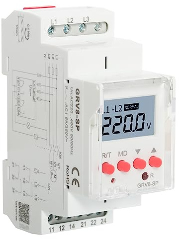 GRV8-SP ÜBerspannungsschutz Relais 380V Blitzschutz SpannungsüBerwachungsrelais Surge Protector Unterspannungsschutz 3 Phasig Digitalanzeige Spannungsrelais Auto ZurüCksetzen.