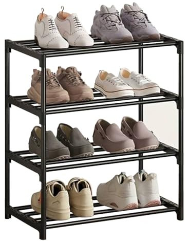 XIANGLV 4-Stöckiges Schuhregal Klein, Schlank Mit Anti-Rost-Beschichtung - Stapelbar Und Schmal, Geeignet Für Schlafsaal, Miethaus, Balkon (Schwarz, 4 Etagen)