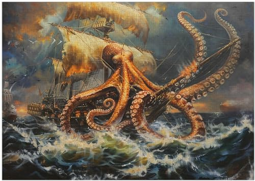 Kraken The Giant Octopus Monster - Rompecabezas de 300/500/1000 piezas (500 piezas (38 x 52 cm)