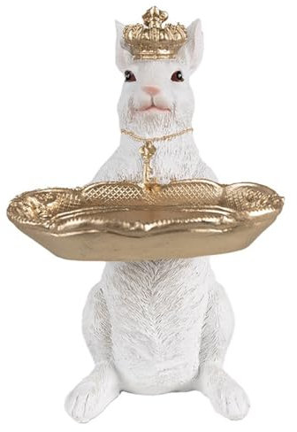 itsisa Deko Kaninchen mit Krone und Schale H: 22 cm - Frühlingsdeko, Dekofigur Hase, Kartenhalter, Osterdeko, Osterhase, Ostern