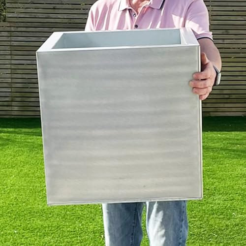 Silver Aluzinc Cube Planter - Zinc Lightweight Outdoor Patio Garden Pot with Drainage, Weatherproof & Corrosion-Resistant, 10-Year Warranty - Small/Medium/Large (50cm)