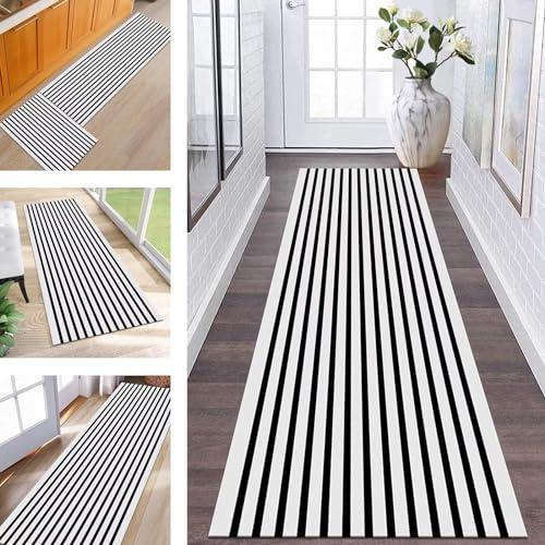 Hallway Runner Rug Door Mats Indoor Non Slip Area Rug Runner 40X120CM Carpet Runners for Hallways Black White Washable Runner Rug for Kitchen Living Room Bedroom Door Entrance Décor Laundry Room