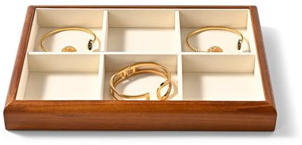 Papten Bandeja de madera para joyas, organizador de joyas, para cajones, apilable, 6 compartimentos, exhibición de joyas, 25 x 17 x 3 cm (beige)