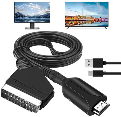 WDKXCN Cable Peritel HDMI, Adaptateur Peritel HDMI avec USB Câble, Convertisseur Péritel vers HDMI, Convertisseur Vidéo Audio Peritel vers HDMI 1080P/720P pour HDTV STB VHS VCR PS3 Sky DVD Blu Ray