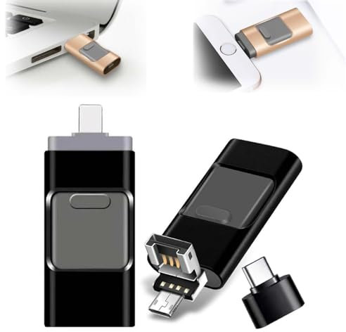 OTEB Phoxfer Backup Stick For Iphone & Android, Phoxfer Backup Stick, Phoxfer Flash Drive, Phoxfer 4-In-1 Usb Stick, USB C Flash Drive, For Iphone Android Computer(Black,64G)