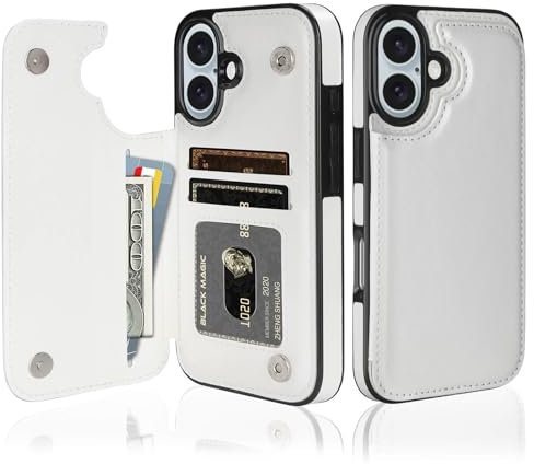 Vofolen for iPhone 16 Case with Card Holder Large Space Pocket Wallet Case Folio PU Leather Case Slim Flip Case Magnetic Closure Case Shockproof Protective Case Cover for iPhone 16 Phone Cases - White