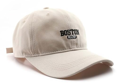 VPTMRP Boston Hat Unisex Soft Baseball Cap Dad Hat Adjustable Trucker Cap, Beige, M-L