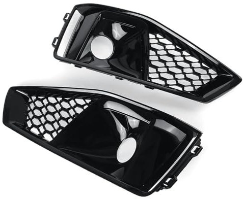 FUYIJIE 1 Paar Auto Kühlergrill Wabengrill Abdeckung Mesh Grill for Audi A4 B9 S-LINE S4 2019 2020 Nebelscheinwerfer Kühlergrill Abdeckung(Glossy Black)
