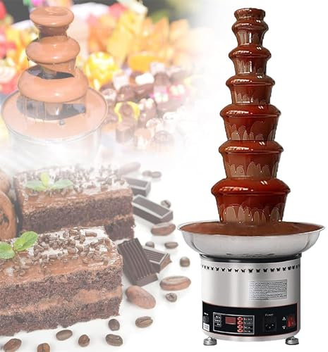 RayGenius Chocolate Fountain Machine, Commercial Stainless Steel Chocolate Waterfall Machine, 0℃~150℃ Adjustable Cheese Heated Melting Machine。,6Layers