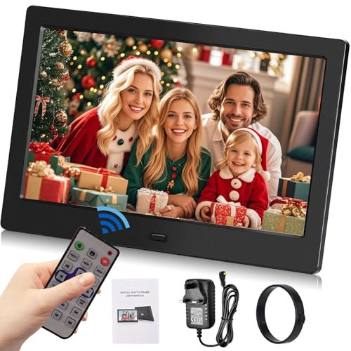 Digital Photo Frame - No WiFi Digital Picture Frame 10.1 Inch, Electronic Photo Frame with Remote Control, IPS Screen, Photo/Music/Video Player/Calendar/Alarm, Automatic Rotating