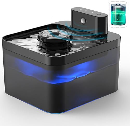 Wireless Cat Water Fountain: Pet Water Fountain Battery Operated,Cat Water Fountain with Motion Sensor,2L/67oz Automatic Cat Fountain for Drinking with Quiet Pump Inside Easy Clean BPA-Free