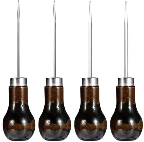 Giantree 4Pcs Awl Tool, Scratch Awl Tool, Awl Tool Sewing with Gourd Shape Wooden Handle, Leather Awl for Sewing Punching Stitching, Awl Repair Tool for Bookbinding Supplies Gourd