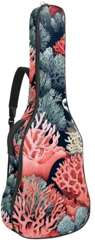 KengjuTesu 43 Zoll Akustikgitarre Softcase mit Rucksackgurt und 2 Taschen Oleocorals, keine Polsterung Rucksack Wasserdicht Oxford Tuch Bassgitarre Gigbag für Konzertgitarre, mehrfarbig,