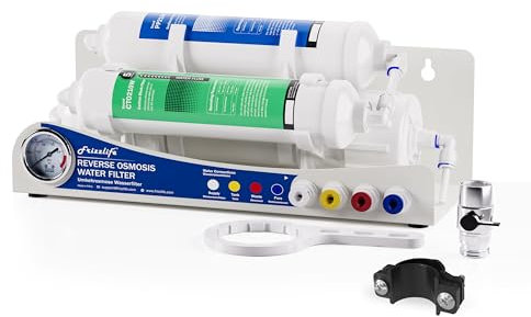 Frizzlife BFRO100 Aquarium Umkehrosmose-System, 3-stufiges Countertop RO Trinkwasser-Filtersystem mit Manometer, kompakt, 100 GPD