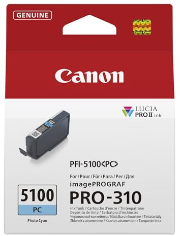Canon PFI-5100PC Genuine Printer Ink Cartridge - High Performance & Fade Resistant Ink (1 x Photo Cyan Cartridge) - Compatible with imagePROGRAF PRO-310