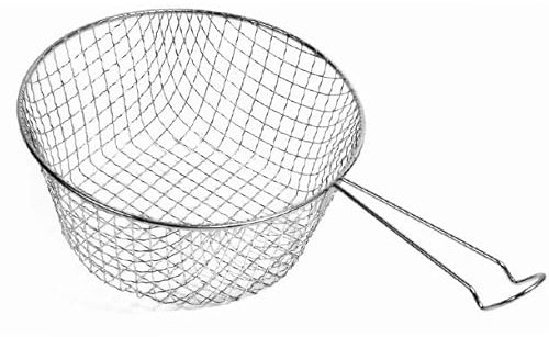 Stainless Steel Deep Fryer Basket with Handle, 18 cm Mesh Strainer for Chips and Foods, Silver