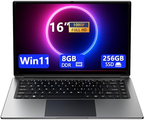 Laptop 16-inch , 8GB DDR 256GB SSD portable laptop computer, expandable to 1TB, Pentium quad-core CPU up to 2.64 GHz, 9000mAh battery, interface, USB3.0 interface, dual-band WiFi, webcam, slim laptops