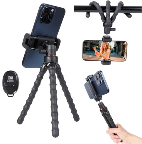 FPN Mini Cell Phone Tripod, 3 in 1 Flexible Phone Tripod with Wireless Remote for Video Recording Vlogging Selfie, Portable Small Tripod Stand Compatible with iPhone, Samsung, 4.7''-7'' Phones