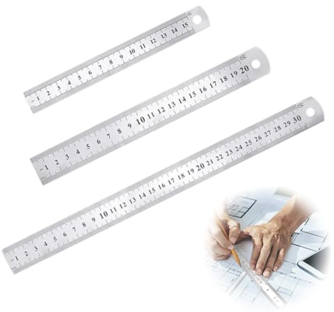 3 Rostfreier Stahl Lineal, Lineale,Messwerkzeuge, Geeignet für Engineering, Lehre und Büro 15cm/20cm/30cm(4, 8, 12 Zoll)
