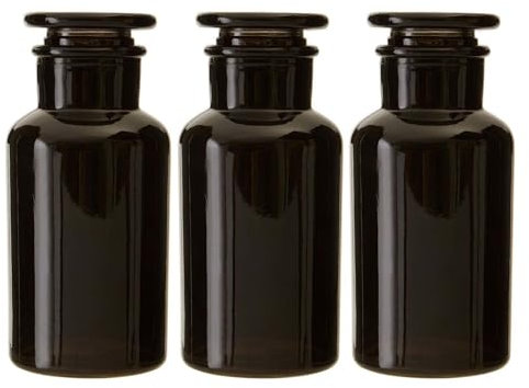 UNIQUE HOME LIVING Apothecary Jar Set of 3 Reagent Bottles, 250ml Black Glass Storage Jars with Lid, Reusable Vintage Refillable Container for Herbs, Spices, Oils, Bath Salts, Lotion, Perfume