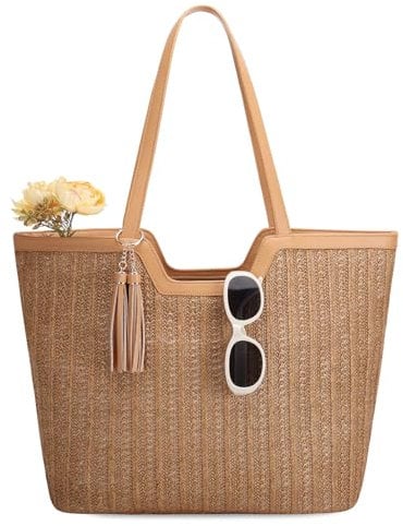 VASCHY Straw Beach Tote Bag for Women, Cute Trendy Woven Crochet Raffia Summer Shoulder Handbags Purses for Travel Vacation Brown